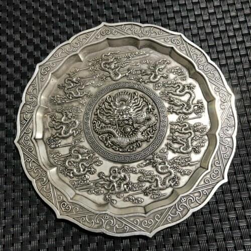 Chinese antique copper collection copper hand-carved dragon plate