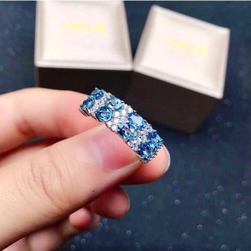 Trendy Gemstone Band Ring for Party 8 Pieces 3mm*4mm Natural Topaz 925 Silver Topaz Ring Birthday Gift for Woman