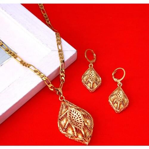 Ethiopian Gold Color Jewelry Set Habesha Eritrean New Arrival Pendant Chain Earrings Set Women Wedding Gift