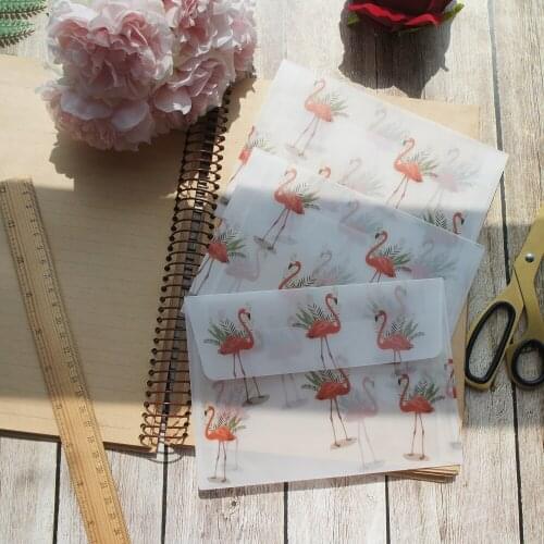 11.8*17.5cm 3pcs Flamingo Design Envelop As Postcard Message Card Invitation Envelop Transparent with Seal Sticker