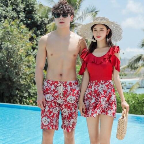 Couple Swimsuit Womens Beach One-piece Skirt Flat Angle Slim Swimwear Women Mens Swimming suit Polyester Boys Swim-suit