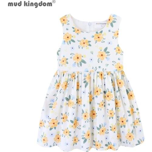 Mudkingdom Summer Self Tie Girl Sleeveless Dress Woven Lining Toddler Dresses for Girls Clothes Floral Print Children Clothing