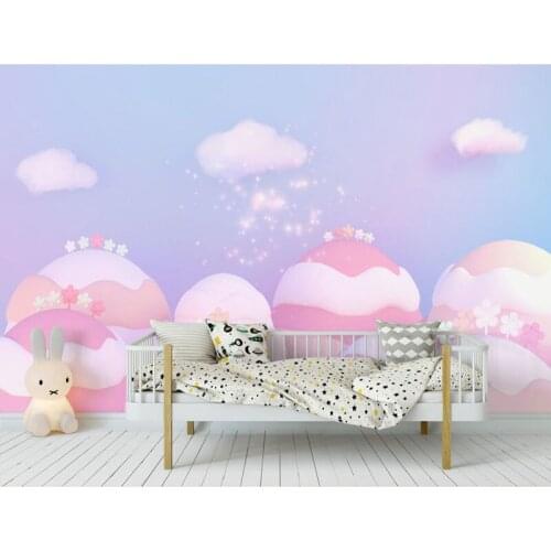 Cute Pink Small Forest Cloud 3d Cartoon Wallpaper Murals for Kids Baby Child Room Sofa Background 3d Wall Mural Wall paper