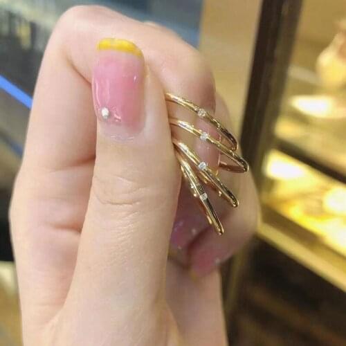 Fashion Gold Plated Stainless Steel Square Rings For Women Finger Jewelry, Minimalist Woman Crystal Ring Girl Gifts Accessories