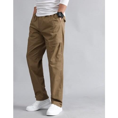 Men Casual Pants Autumn Plus Size Straight Plus Size Side Pocket Tactical Wide-Leg Cotton Cargo Pants Men Fashion Cargo Pants