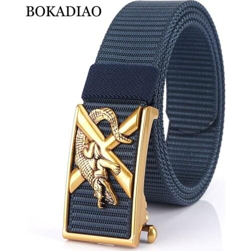 BOKADIAO Men&women Nylon Belt Metal Automatic Buckle belts Outdoor sports Casual jeans waistband Army military canvas male strap