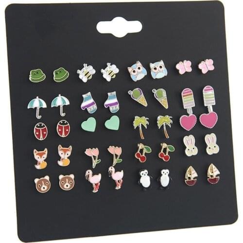 20 Pairs Cute Animal Fruit Fox Flamingo Stud Earrings Set For Kids Girls Women Fashion Jewelry Accessories