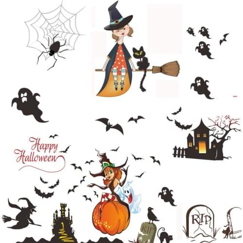 Halloween Witch Pumpkin Wall Stickers Halloween Decoration Party Bar Bedroom Background Sticker