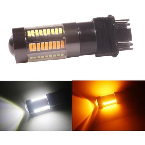 NHAUTP 1Pcs Dual Color T25 LED Bulb 3157 P21/7W White to Amber Car Lights 4014 66-SMD Auto Driving Light Turn Signal Lamp