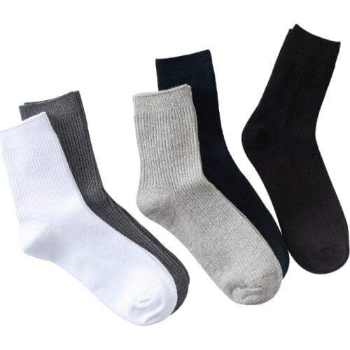 5 Pairs Autumn Winter New Pattern High Quality Male Stocking Pure Color Cotton Business Men High Socks Crew wholesale