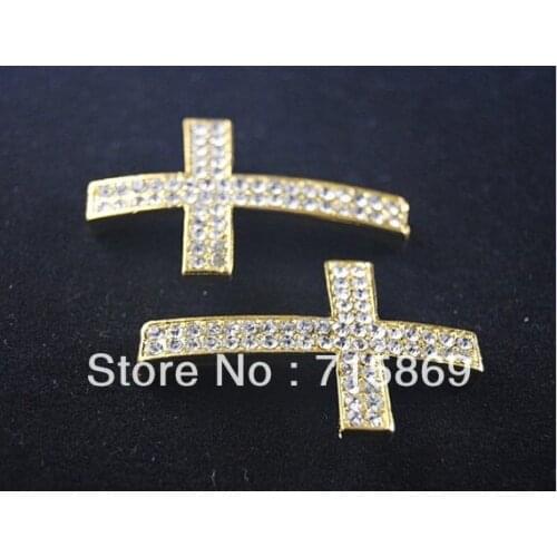 Wholesale 10pcs/lot 35x25mm Gold Plated Rhinestone Sideways Cross Connector Free Shipping