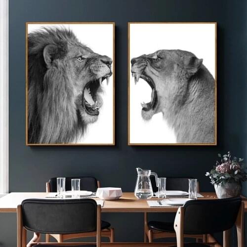 Male Lion and Lioness Animal Fashion Canvas Painting Posters Print Wall Art Aesthetics Picture Living Room Corridor Home Decor