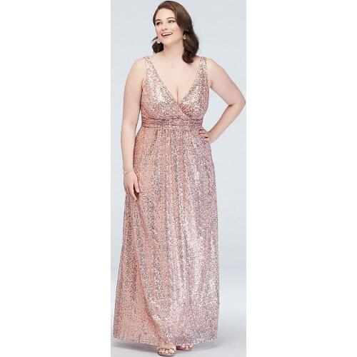 Tailor Shop Custom Made Sequin V-Neck Bridesmaid Dress with Satin Piping Bridesmaid Dresses Plus Size Blue Dress