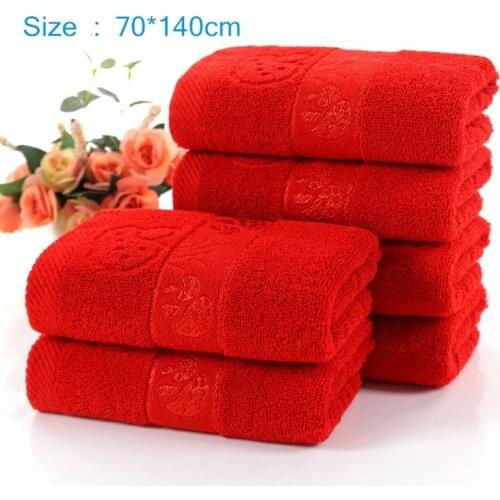 100%70X140cottonnon-fading red towel jacquard soft bamboo fiber towel thickened absorbent red towel for home hotel beauty salon