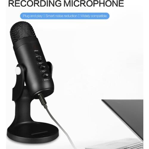 Portable USB Condenser Computer Microphone Noise Cancelling Mute Button USB Desktop Mic with Stand Cardioid Pick-up Pattern
