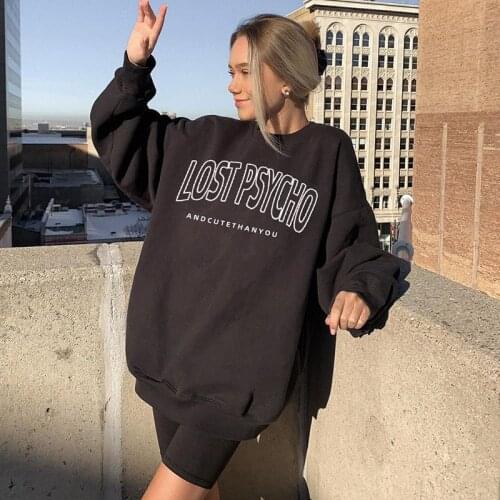 Harajuku Casual Black Grunge Oversized Hoodies Streetwear Chic Letter Print O-Neck Hoodies y2k Women Autumn Long Sleeve Hoodies