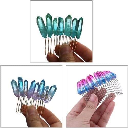 Romantic Gradient Handmade Quartz Crystal Hair Comb Wedding Bridal Hairpin Crown U2JF