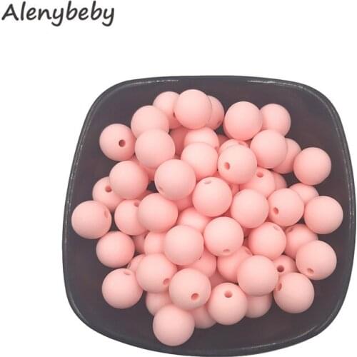Rose Quartz Color Food Grade Silicone Round Bead 12/15mm Baby Teether Necklace Toy DIY Pacifier Chain Care Baby Teether Product