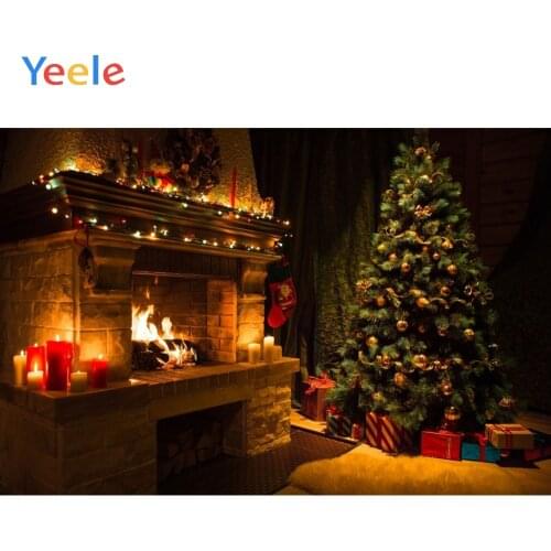 Yeele Christmas Backdrop Fireplace Fire Tree Vintage Baby Portrait Vinyl Photography Background For Photo Studio Photophone