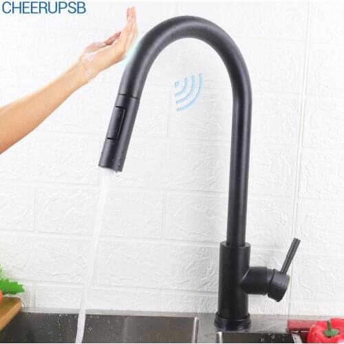 Touch Kitchen Faucet Stainless Steel Smart Sensor Crane Hot Cold Water Mixer Tap 360 Degree Rotation Black Faucets Sensitive Tap