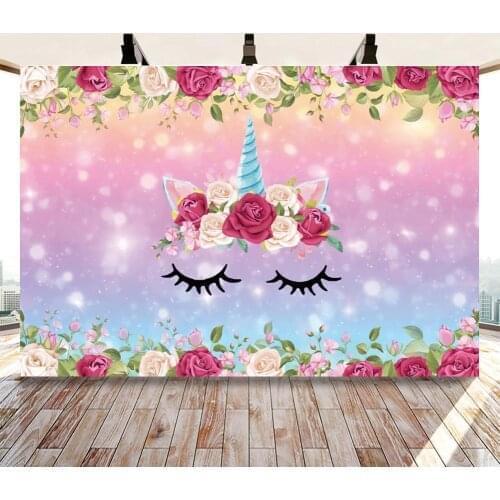 Silver Polka Dots Bokeh Floral Unicorn Photo Backdrop Newborn Baby Shower Girl Birthday Photography Background Wall Poster