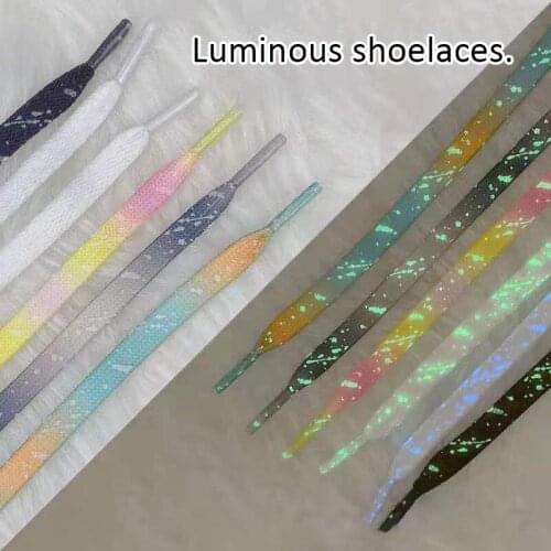 1Pair Luminous Shoelaces Flat Sneakers Canvas Tie-dyed Shoe Laces Glow In The Dark Night Color Ink Splashing Shoelace 120/140cm