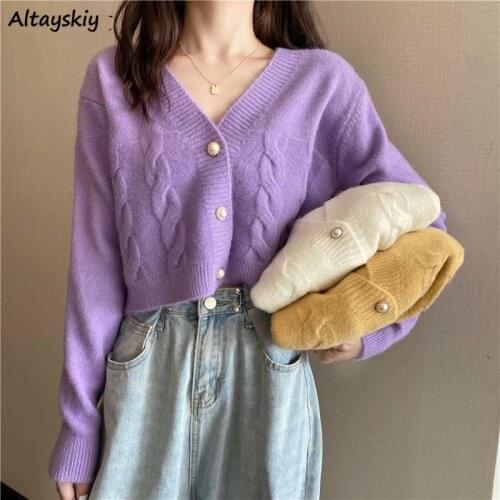 Cropped Cardigan Women 5 Colors Slim Chic V-neck Single Breasted All-match Spring Ladies Clothing Daily Korean Fashion Stylish