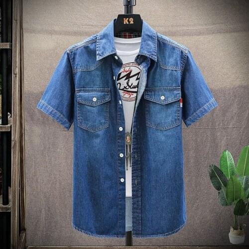 VERSMA 2017 Male Casual Short Sleeve Denim Shirt Men Chemise Camisa Vintage Slim Fit Cotton Shirt Jeans Men Brand Clothes Blouse