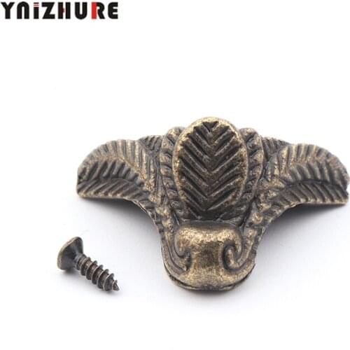 20Pcs Vintage Zinc Alloy Jewelry Gift Box Wood Case Deco Carving Corner Protector Mini Furniture Antique Foot Bronze