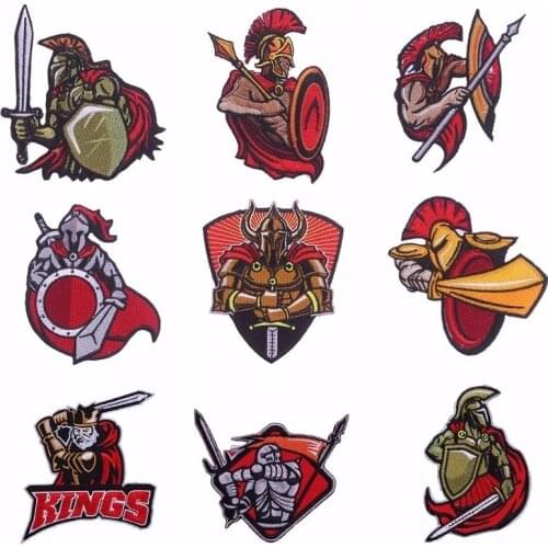 Pulaqi Spartan Warrior Painting Embroidered Patch Sticker Badge Sew-on Iron-on Decor For Jeans Clothes On Garment Accessories H