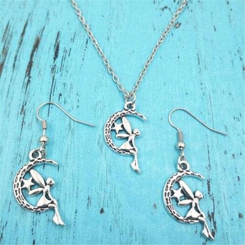 Moon Fairy Vintage Earring Necklace Sets Jewelry Set Antique,Fashion Women Christmas Birthday Girl Gifts