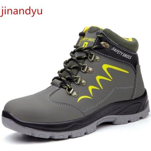 Safety Shoes Men Work Boots Steel Toe Caps Anti Smash Anti Puncture Waterproof Construction Work Boots Leather Casual Shoes