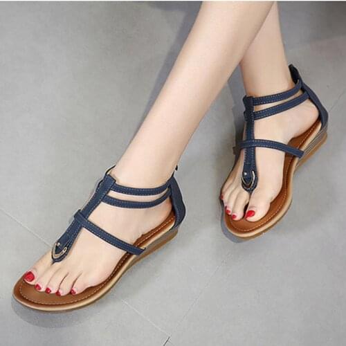 Women sandals 2021 new wedge comfortable women shoes clip toe back zipper sandals female solid color cover heel shoes woman