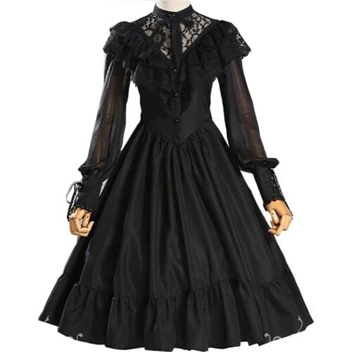 Adult Women Gothic Costume Lace Hollow Bridal Wedding Party Embroidery Dress Lolita Princess Sweet A Line Dress Veil For Ladies