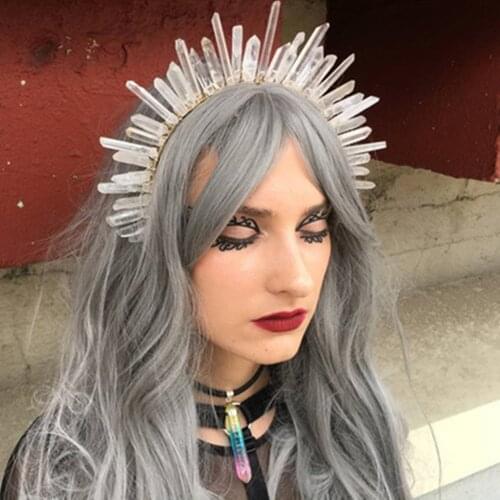 Handmade Clear Crystal Bridal Halo Crown Tiara Headband Hair Jewelry for Women White Natural Stone Wedding Crown Headpiece