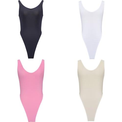 Women Sexy Swimsuit Sleeveless High Cut Thong Leotard Gymnastics Dancewear One Piece Bodysuit Bathing Suit Swimwear Monokini