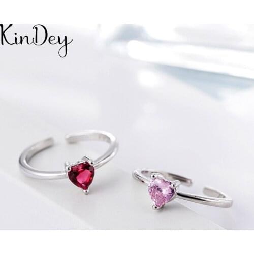 Simple Style Silver Color Red Purple Zircon Heart Rings for Women Men Jewelry Big Open Rings bague femme