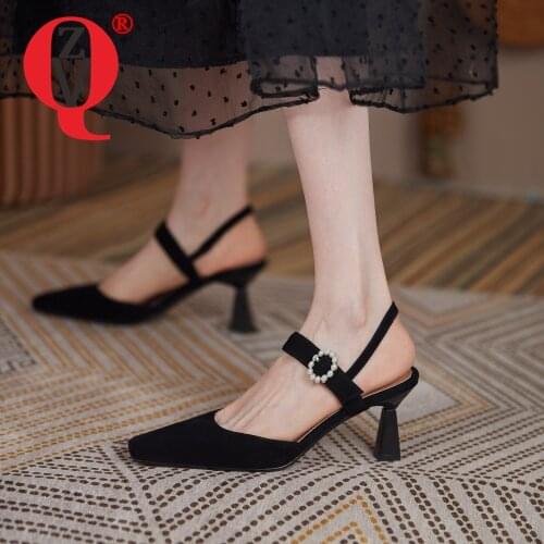 ZVQ summer New Style Woman Sandals Genuine Leather Square Toe Solid color Comfortable Concise Leisure Mature office lady lovely