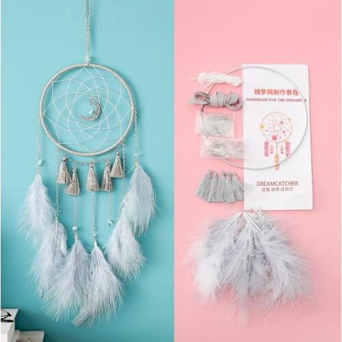 1 Set Mixed DIY Dreamcatcher Handmade Craft Materials Accessories For Making Cute Dream Catcher Purple Feather 50cm
