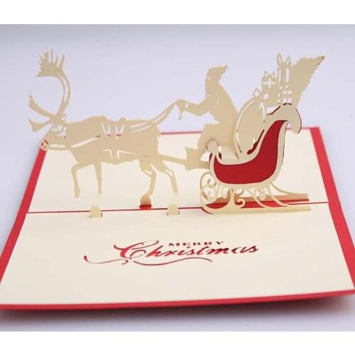 100pcs Handmade Christmas Cards Creative Kirigami & Origami 3D Pop UP Greeting Card With Santa Ride Desgin Postcards ZA5142