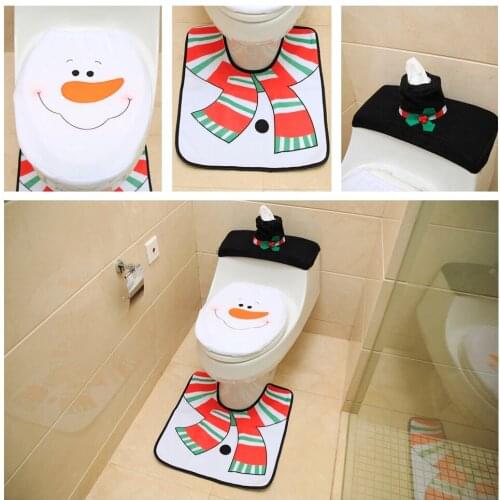 3Pcs/Set Fancy Christmas Santa Claus Toilet Seat Lid Cover + Contour Rug Set Bathroom Xmas Supplies Decoration
