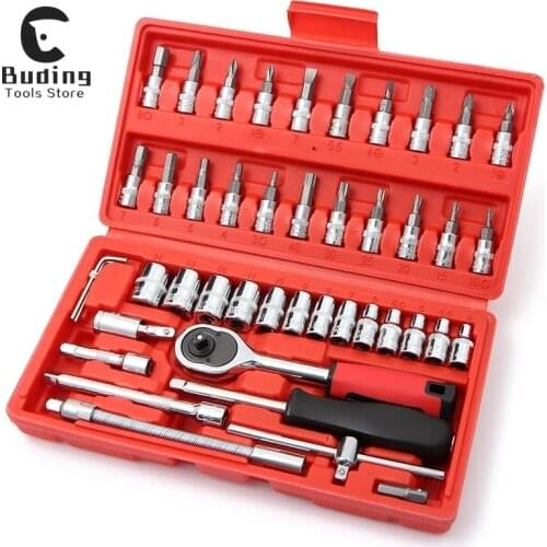 46 Pieces / Set Car Repair Tool Set Household Hand Tool Kit Wrench Screwdriver Socket Carbon Steel Combination Set + Tool Box