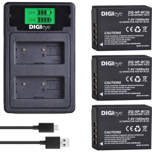 NP-W126 NP-W126S Battery & Dual Charger Kit for Fujifilm X100F X-A1 X-A2 X-A3 X-A5 X-E2 X-E2S X-T1 X-T2 X-T3 FinePix HS33EXR