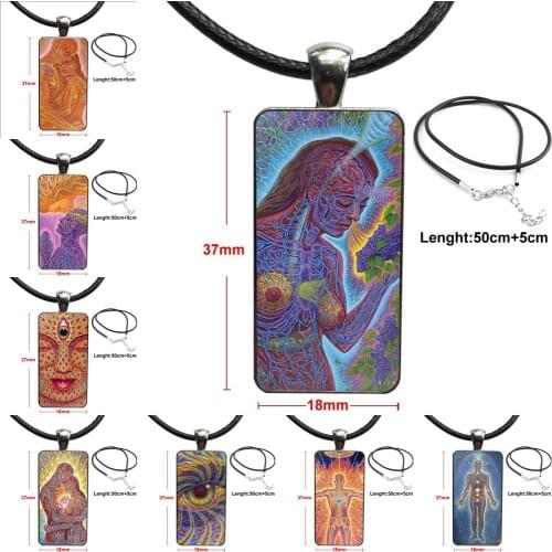 Alex Grey For Men Women Party Gift Glass Pendant Necklace Handmade Half Pendant Rectangle Necklace