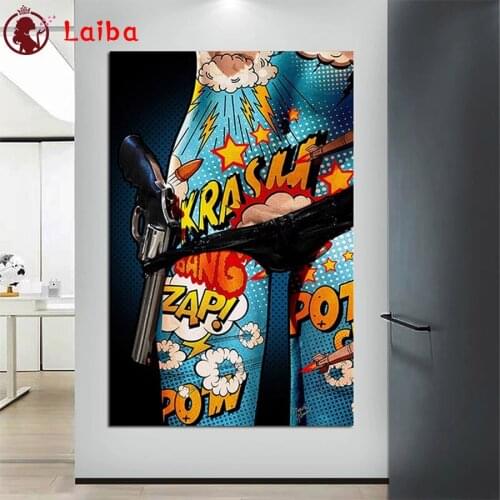 DIY Diamond Painting Modern graffiti art, sexy woman, pistol Diamond Mosaic Full Drill Square round Cross Stitch Handmade Hobby