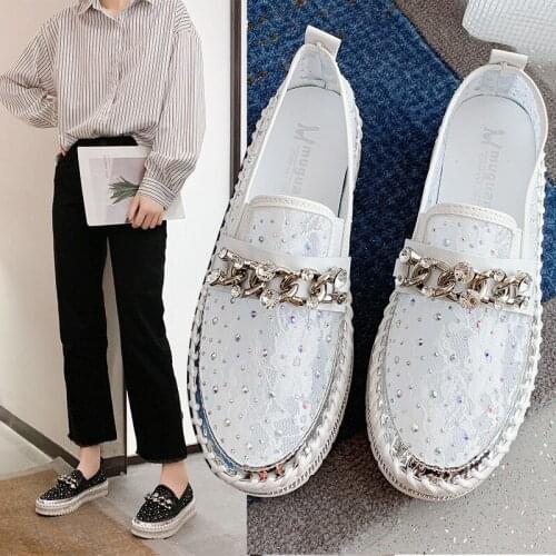 Large metal chain Doudou shoes womens 2021 new rivet mesh casual lazy shoes