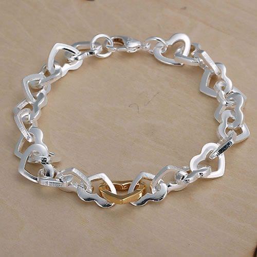 H077 925 sterling silver bracelet, 925 sterling silver fashion jewelry Sivery and Golden Heart Bracelet /aluajdba dxkamora