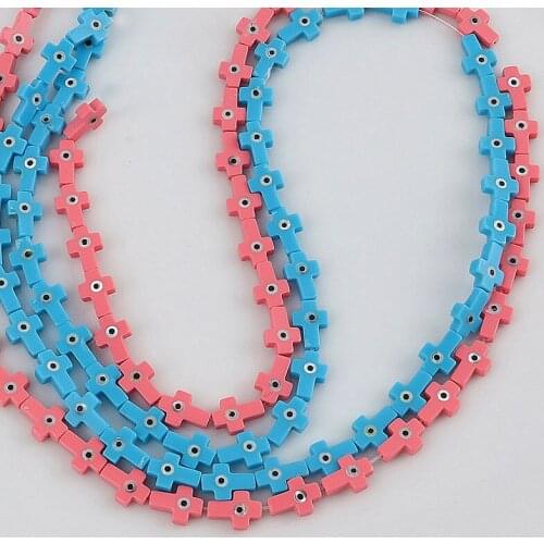 10Pcs/lot 7x10mm Pink Blue Cross Shape Evils Eye Shell Beads Natural Pearl Shell Beads Making Diy Jewelry For Necklace Earrings