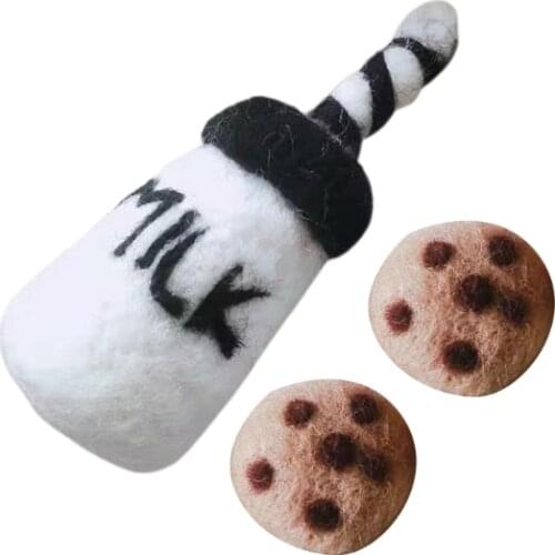 DIY Baby Wool Felt Milk Bottle+Cookies Decorations Newborn Photography Props Set
