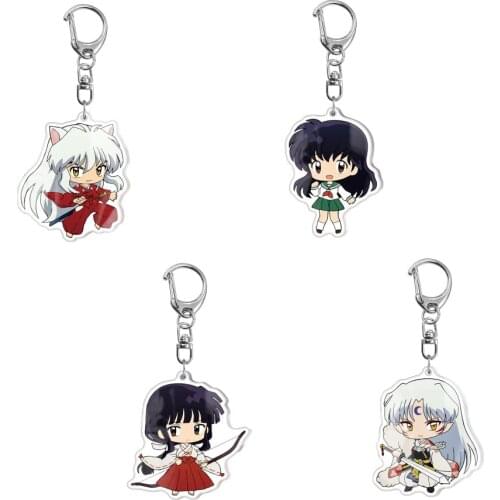 Cartoon Double-sided Keychain Inuyasha Pendant Higurashi Kagome Kikyou Sesshoumaru Keyring